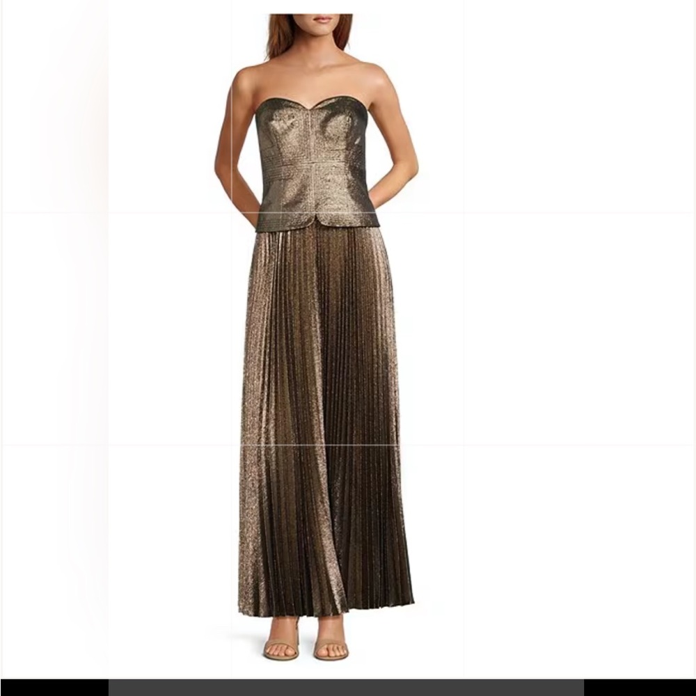 ANTONIO MELANI Billie Crepe Strapless Pleated Metallic Maxi Dress